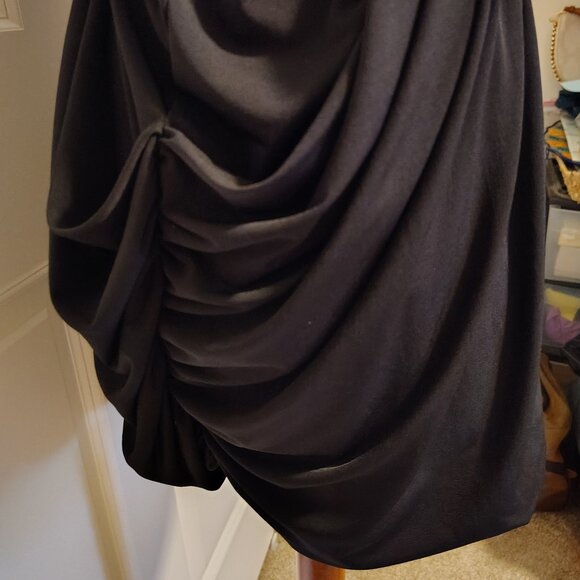 eVogues Plus Size Deep V-Neck Wrap Bodice Mini Dress Belted Black Asymmetrical - Picture 7 of 11